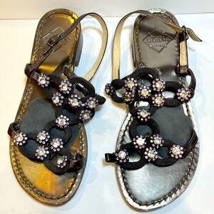 Emanuela Caruso Capri Women’s Sandals Size US 6 Crystal Flowers Made In Italy